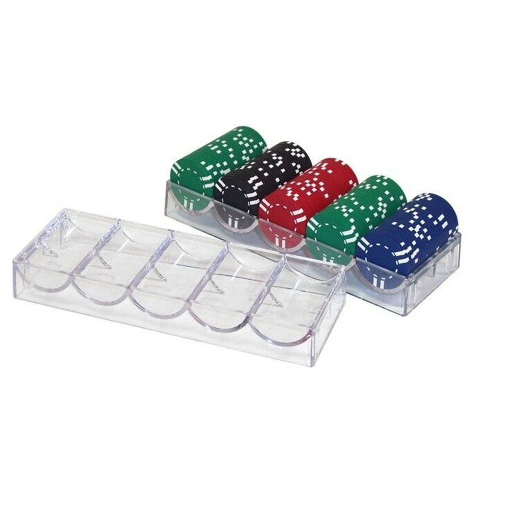 5PK Casino Clear Plastic 100 Poker Chip Tray Home Professional Stackable Holder 
