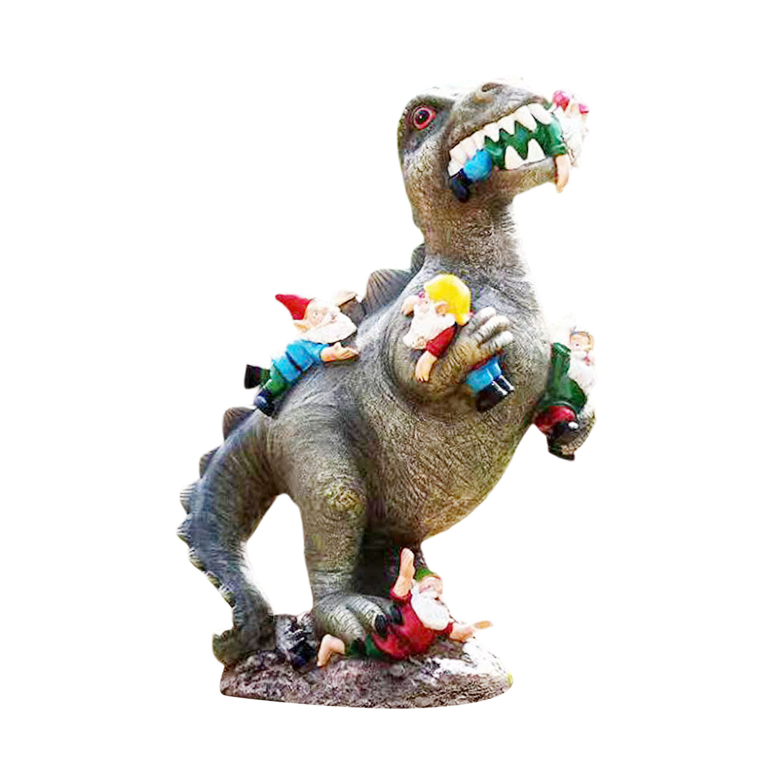 Cartoon Resin Garden Statue Lifelike Dinosaur Gnome Sculpture Free Standing Yard Indoor Decor Artwork Collectible Houswarming
