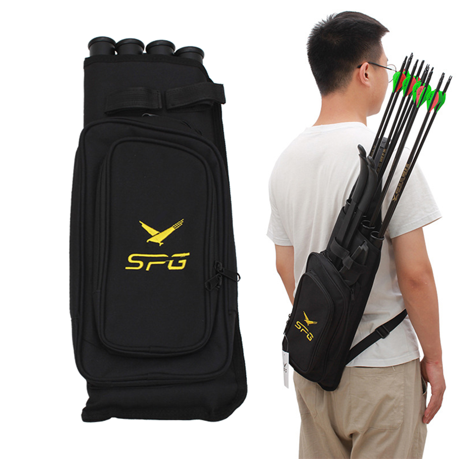 Archery Hunting Arrow Quiver 4 Tubes Adjustable Back Quiver Arrow Bag for Compound Bow and Arrows Outdoor Hunting Training