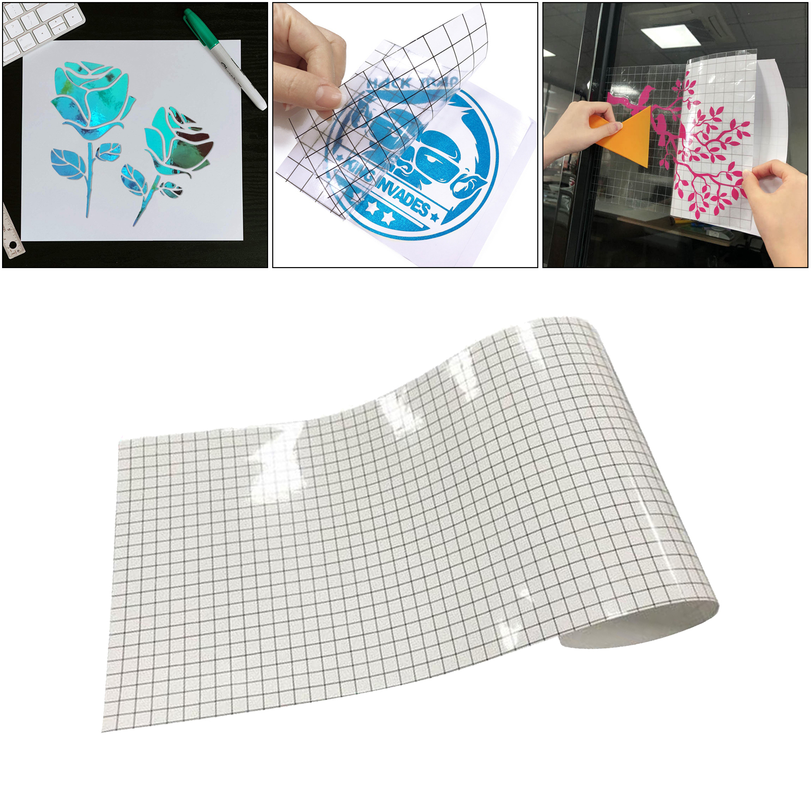 Transfer Tapes for Vinyl - 100x100cm with Grid Clear Vinyl Transfer Tape for Adhesive Vinyl, Perfect for Cricut