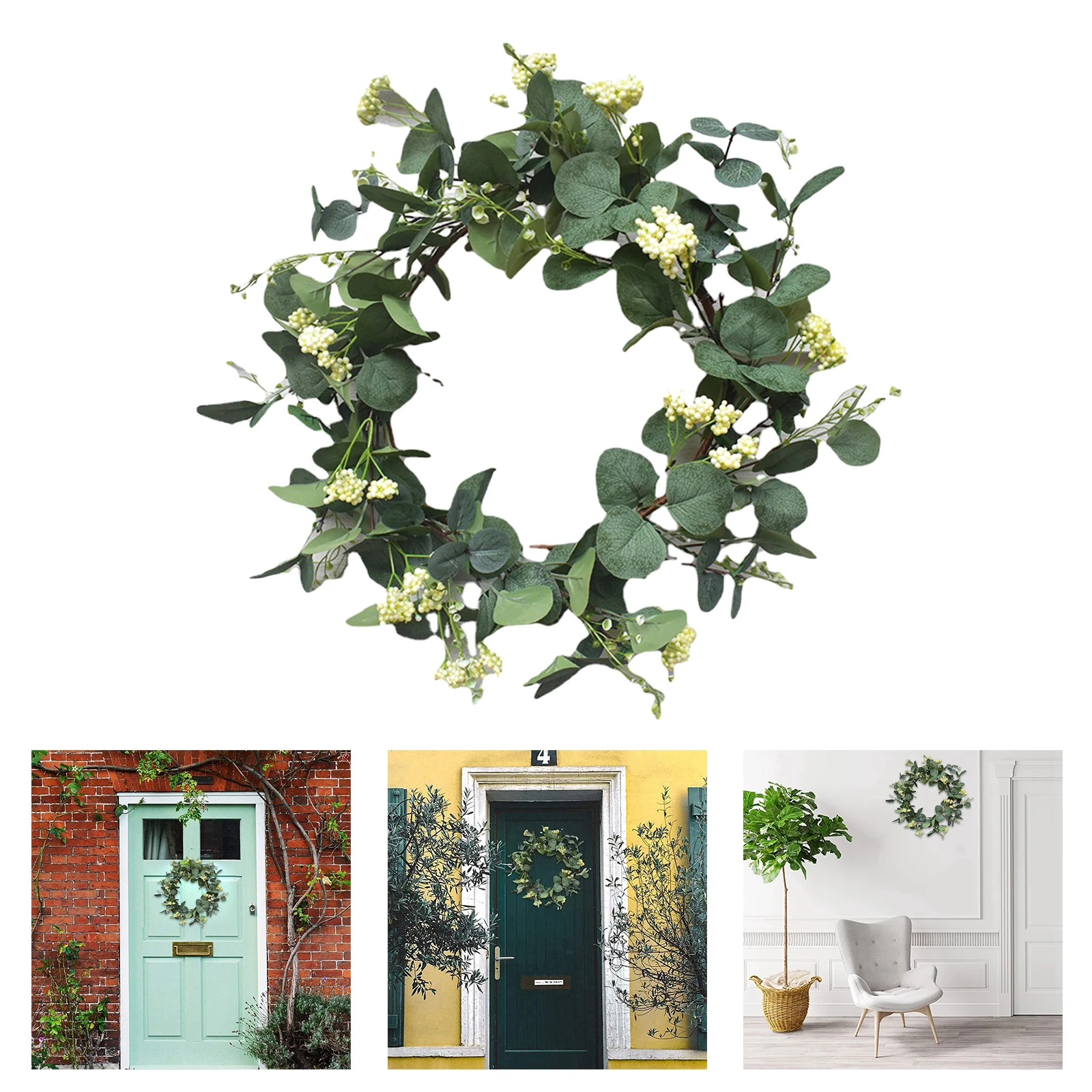 Eucalyptus Wreath White Berries Artificial Leaves Background Hanging Wall Window Decorative Wedding Party Home Decoration Accs