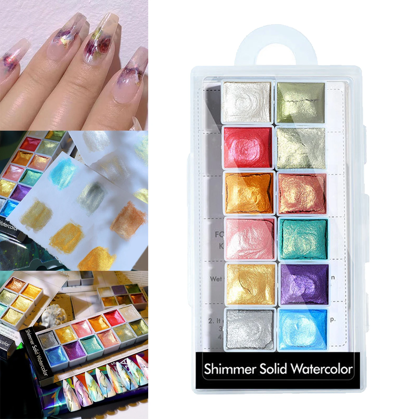 6 Colors Shimmer Solid Watercolor Palette DIY Nail Art for Artists Beginners Watercolor Powder Nail Art Pigment Manicure