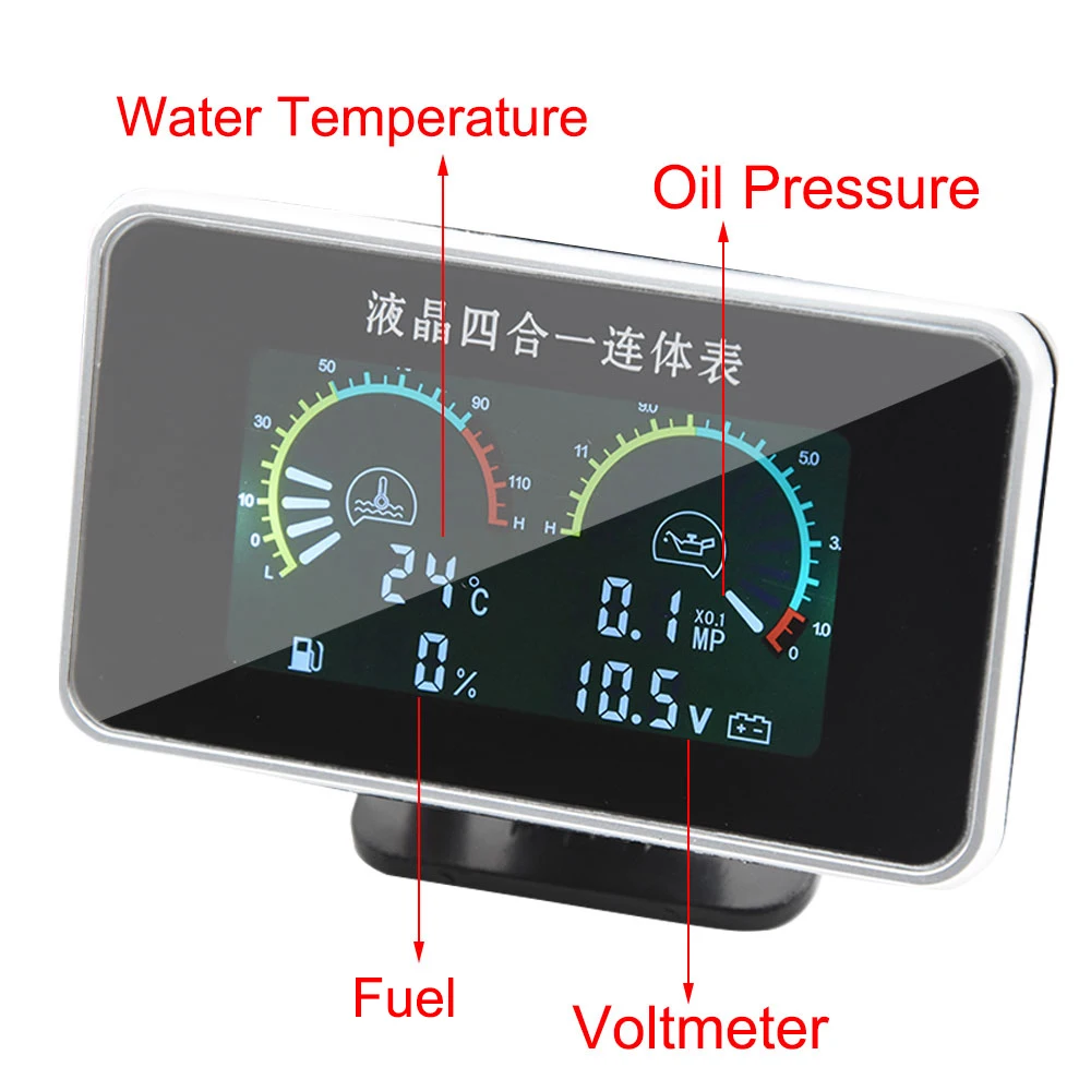 Instrument Panel 4in1 Universal Lcd Car Digital Alarm Gauge Voltmeter Oil  Pressure Fuel Water Temp 12v For Voltimetro Coche Volt - Volt Meters -  AliExpress