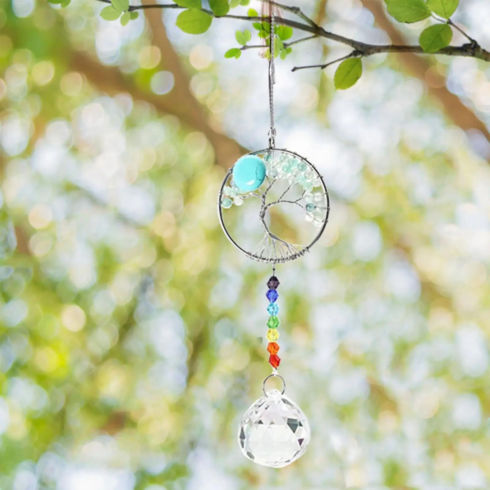 Hanging Crystal , Tree Colorful Life Rainbow , Hanging Garden , Pair Colored Beaded  Ornaments