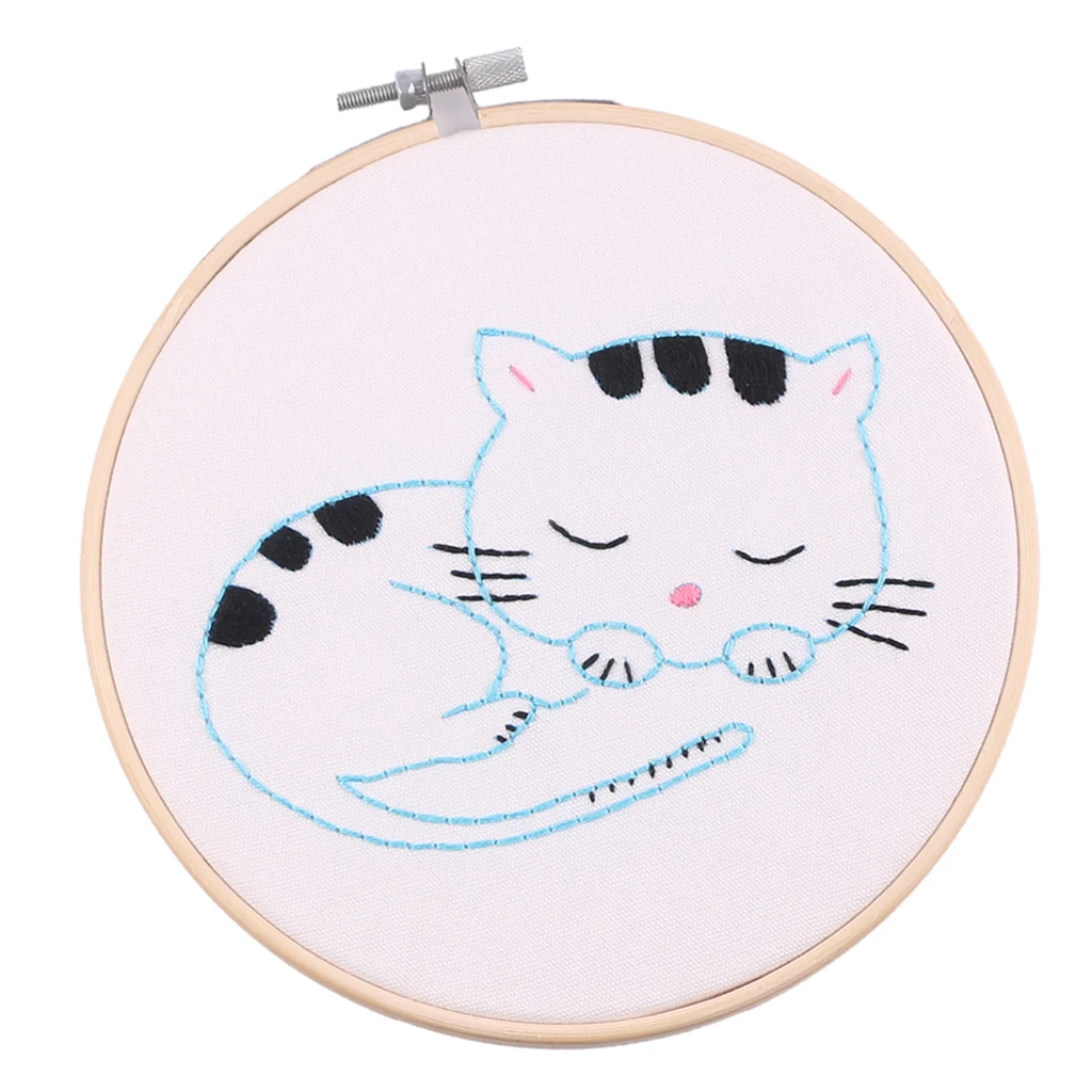 Dimensions Stamped Cross Stitch Kit With Hoop Hand Embroidery Cat Pattern