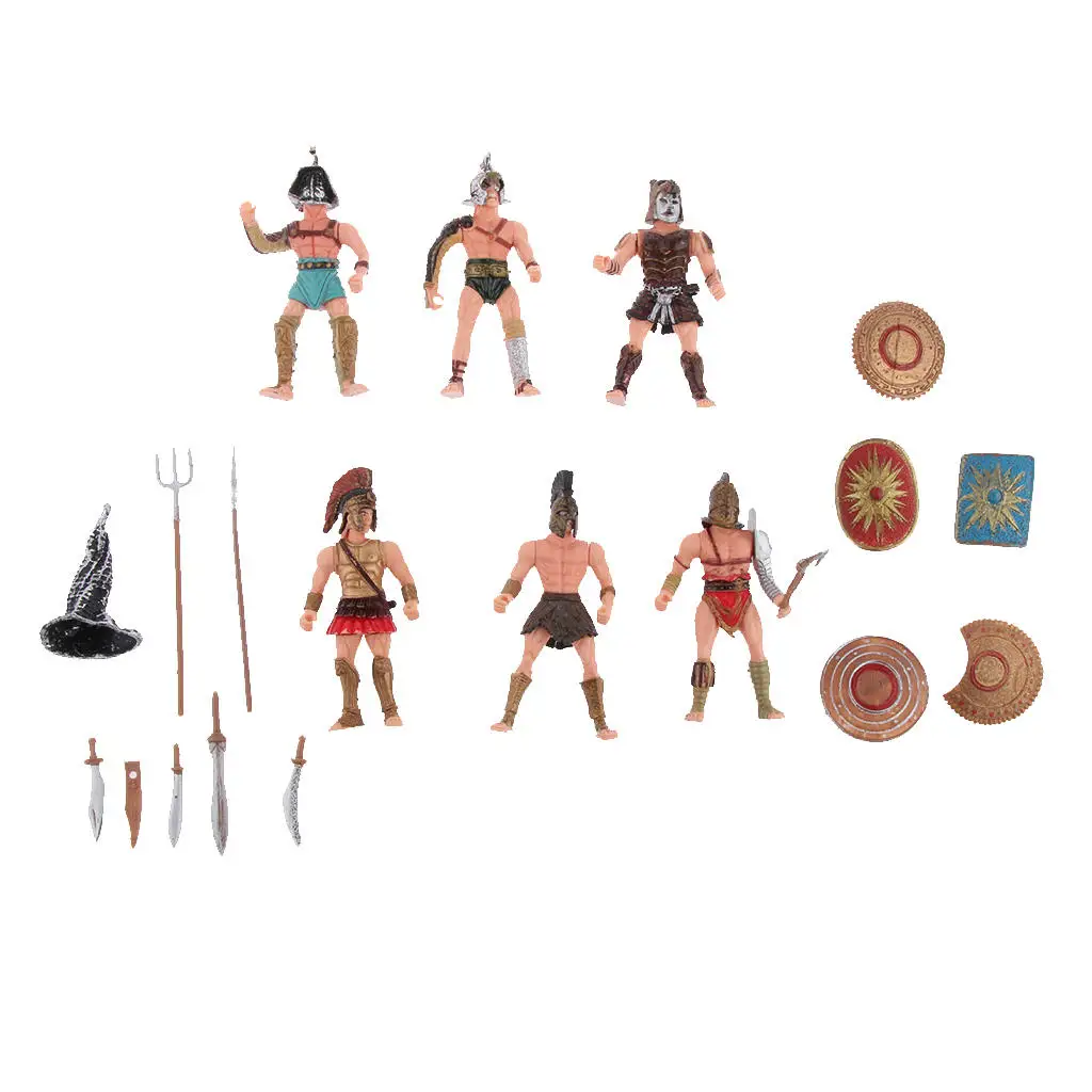 6PCS Plastic Ancient Roman Gladiator Warriors Military Action Figure Models FO 