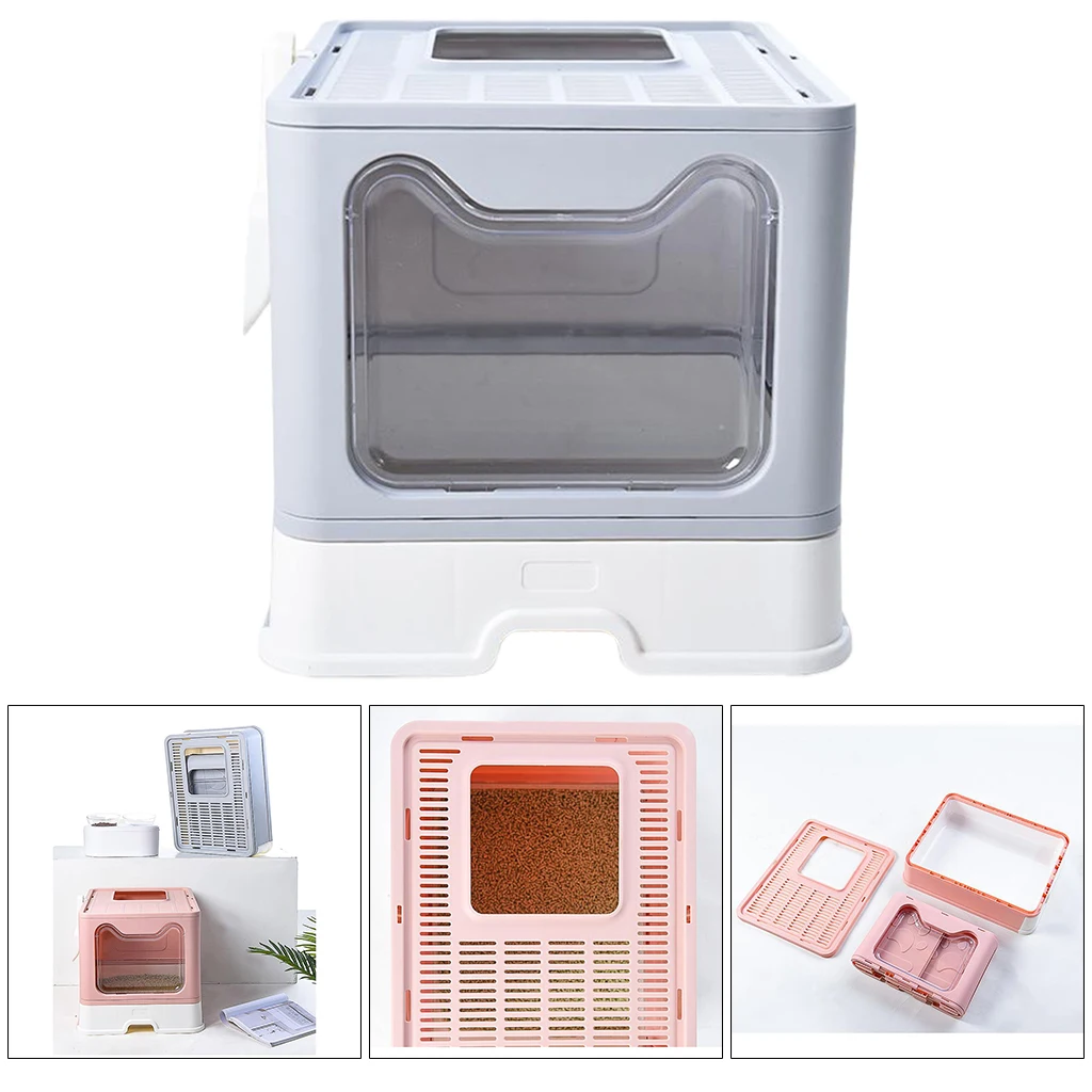 Portable Cat Litter Box with Lid Large Foldable Cats Litter Tray with Top Entry Pet Toilet with Scoop for Travel Car