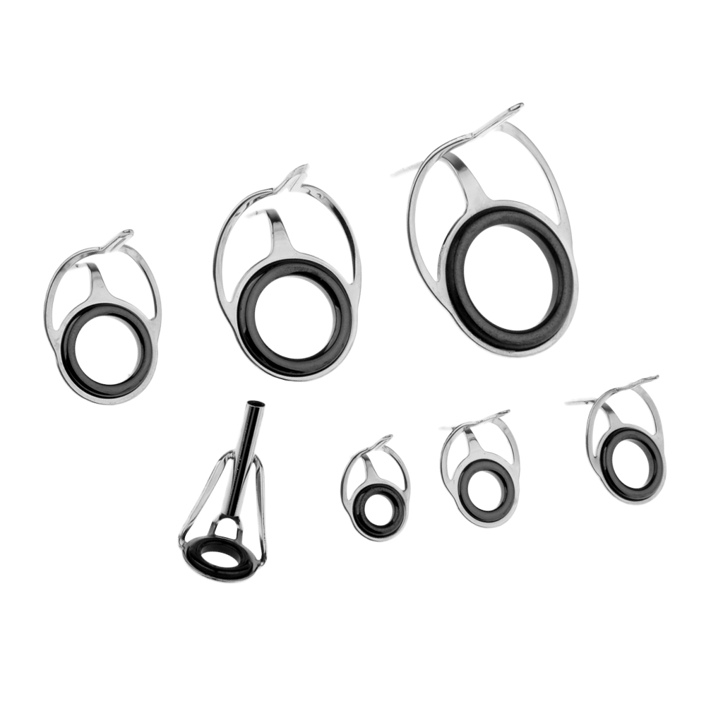 7Pcs Various Sizes Fishing Rod Guide Tip Fishing Line  Guide Eyes Rings Tip Top Repair Kit Set