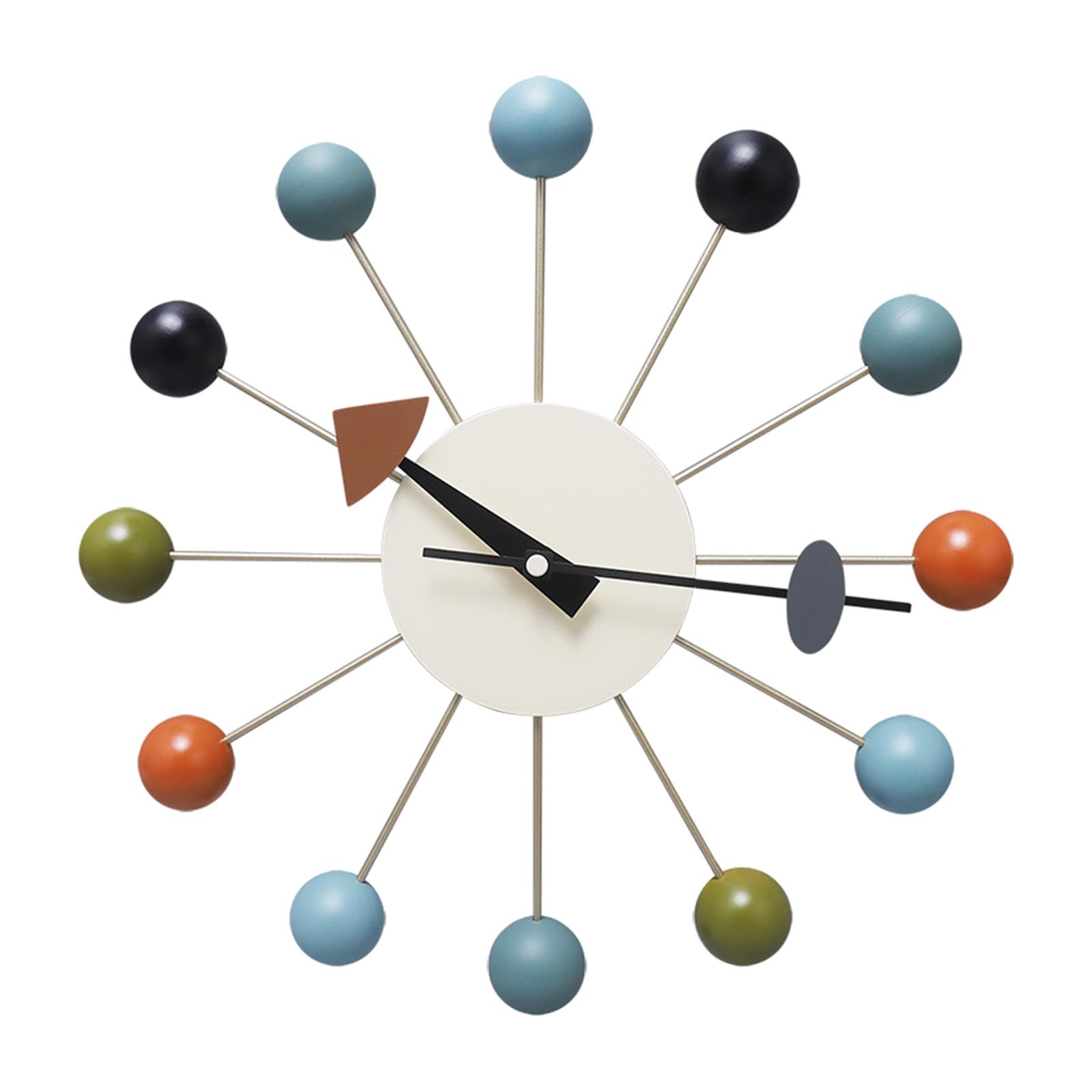 Wood Ball Wall Clock Non Ticking Silent Multicolor Decorative Clock 13 inch for Living Room Home Kitchen Bedroom Office