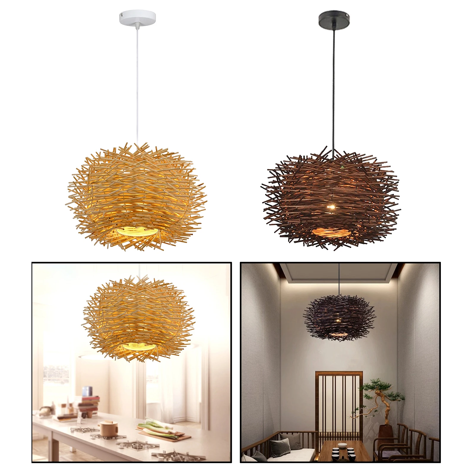 Rustic Lamp Shade Weave Hanging Lighting Rattan Ceiling Lamp Chandelier