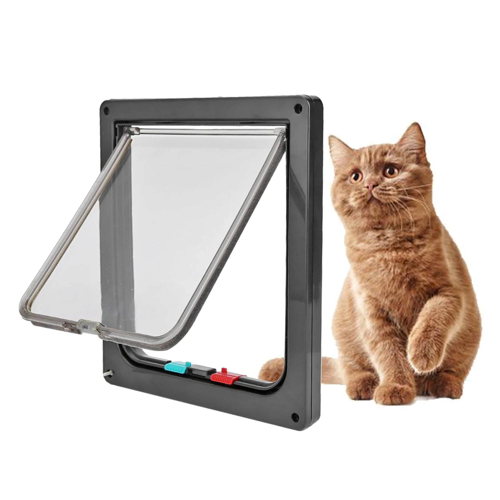 4 Way Lockable Dog Cat Kitten Door Security Flap Door Plastic S/M/L Animal Small Pet Cat Dog Gate Door Pet Supplies