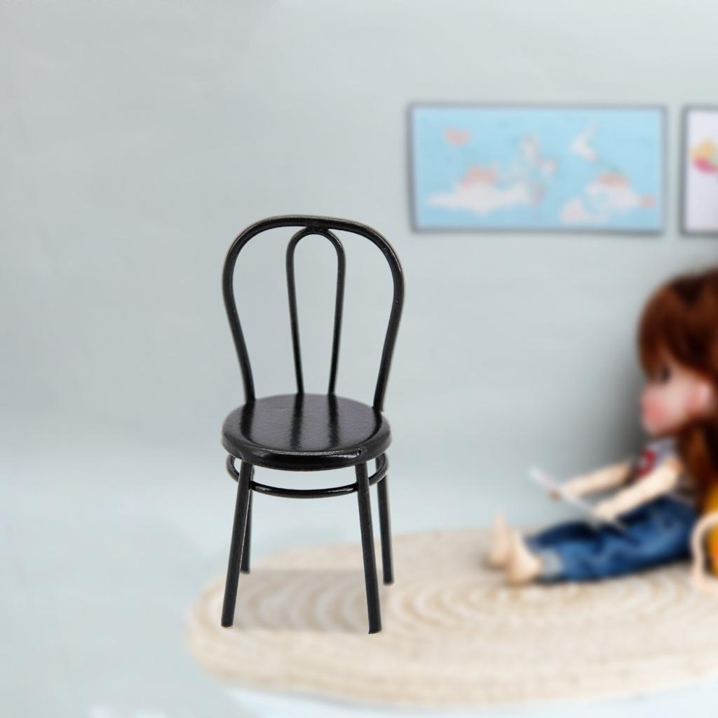 2x1:24 Dollhouse Miniature Metal Dining Chair Model Kitchen Furniture Black