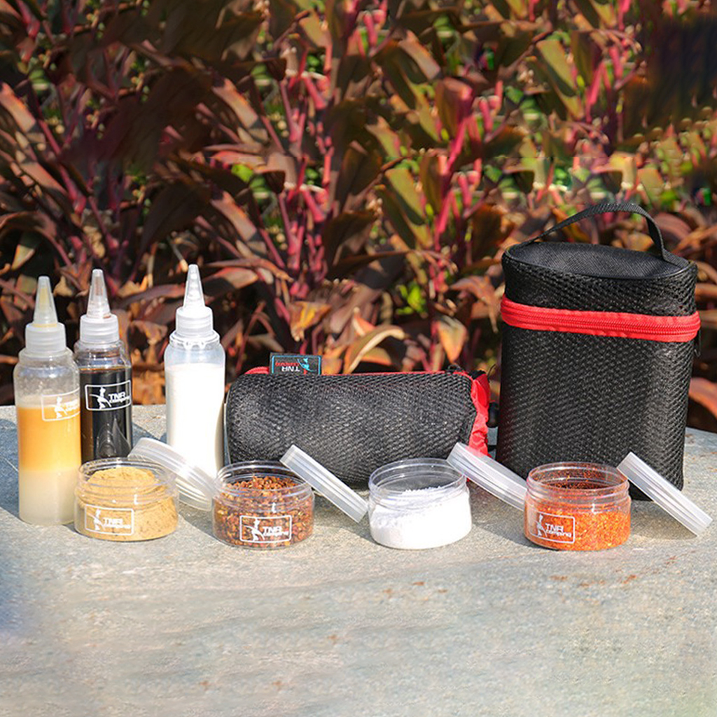 7pcs Portable Spice Cruets Seasoning Jar BBQ Organizer Condiment Bottles Set For Camping Barbecue Picnic Outdoor BBQ Set