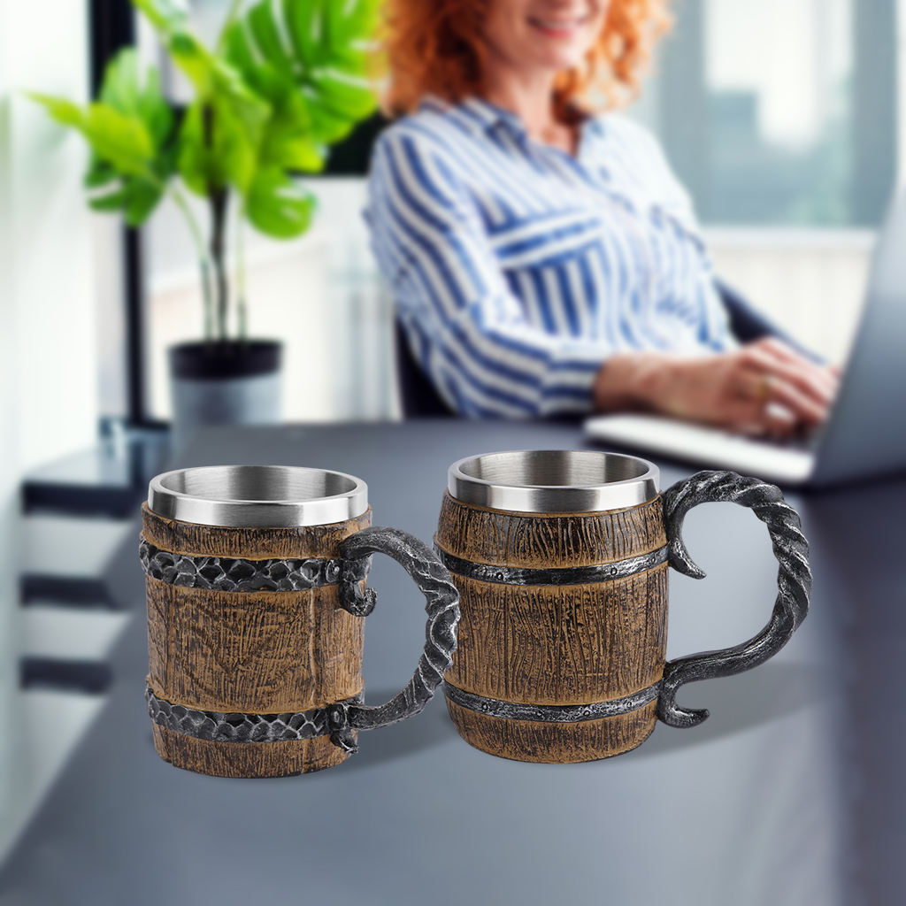 Stainless Steel Wooden Barrel Beer Mugs Coffee Tea Water Cup Party Drinking Drinkware for Home Dining Room Ornament