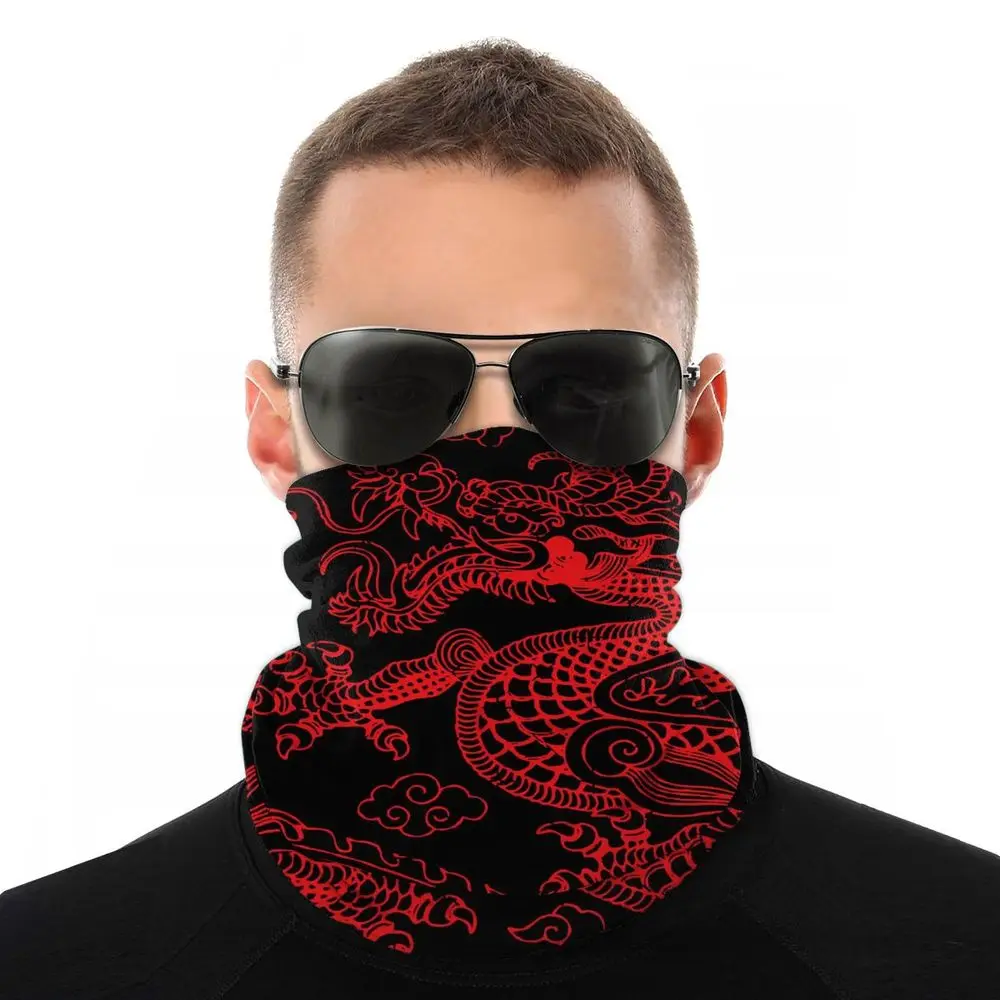 mens red scarf Chinese Red Dragon Magic Scarf Half Face Mask Men Women Halloween Neck Gaiter Tubular Bandana Polyester Headwear Cycling Camping head scarves for men