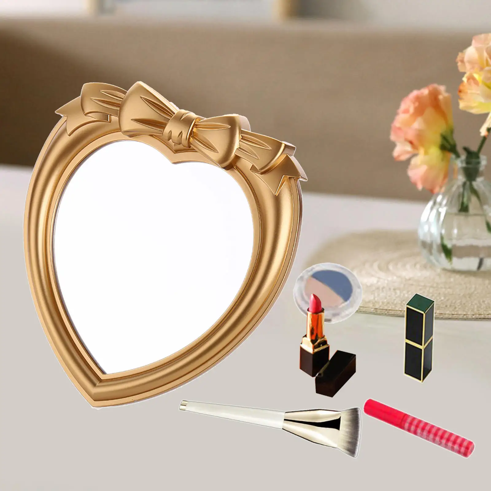 Heart Makeup Mirror Tabletop Vanity Mirror Hanging Mirror with Stand, High-definition