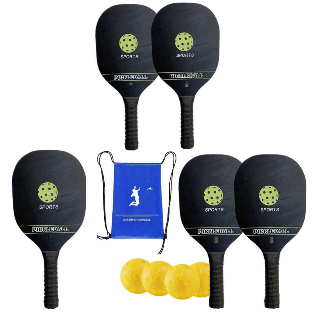 Pickleballs Rackets Set Cushion Wide Body Wood Comfort Grip Bundle Lightweight Poplar Paddle for Indoor Outdoor Adults