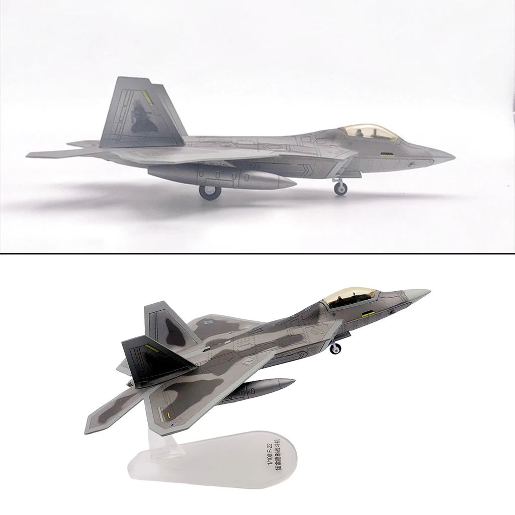 Metal 1:100 F22 Fighter Helicopter Model Airplane Office Room Shelf Decoration