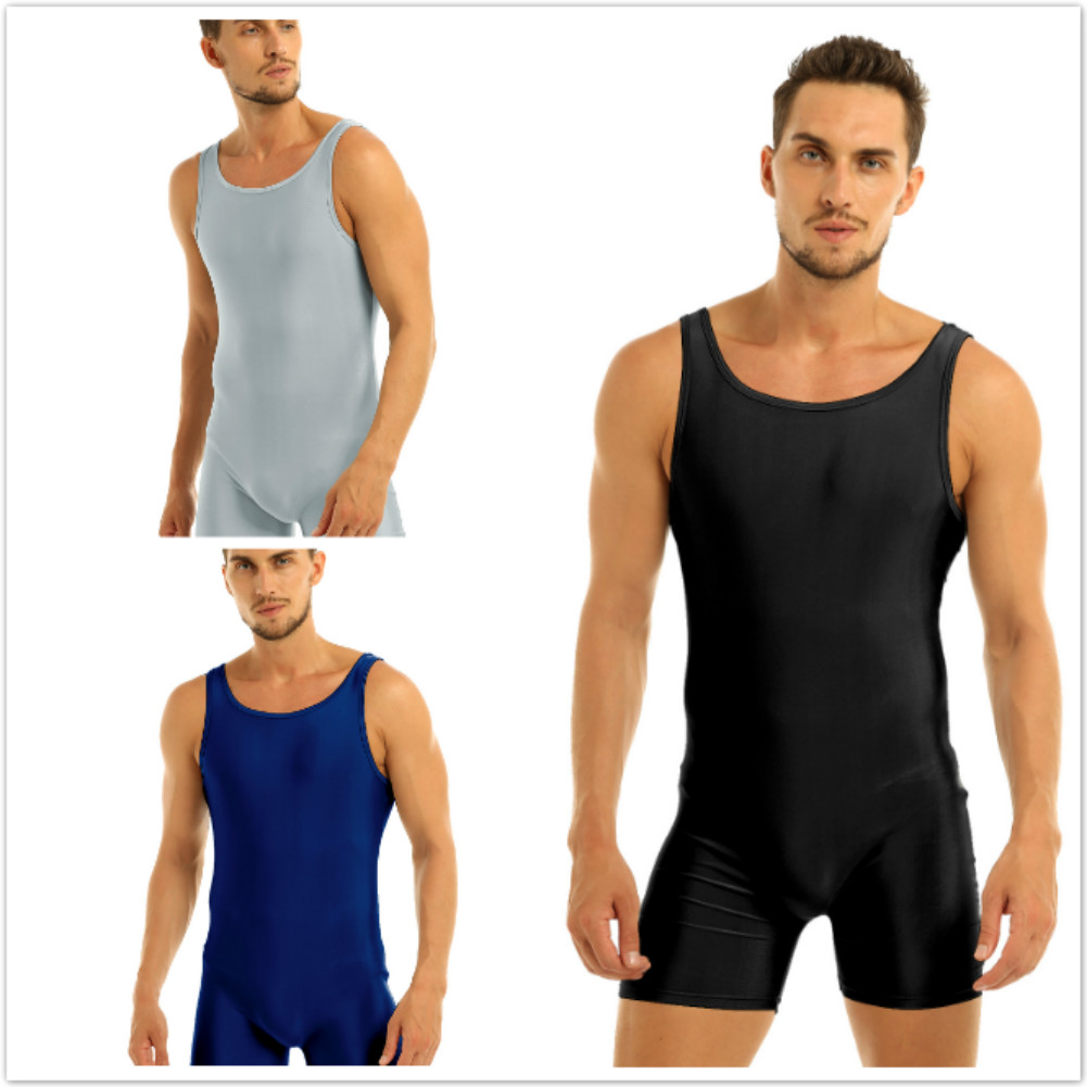 Description Picture 2 of itemMen One Piece Sleeveless Leotard Bodysuit Undershirts Solid Stretchy Unitard Workout Gymnastics Yoga Wrestling Singlets Jumpsuit