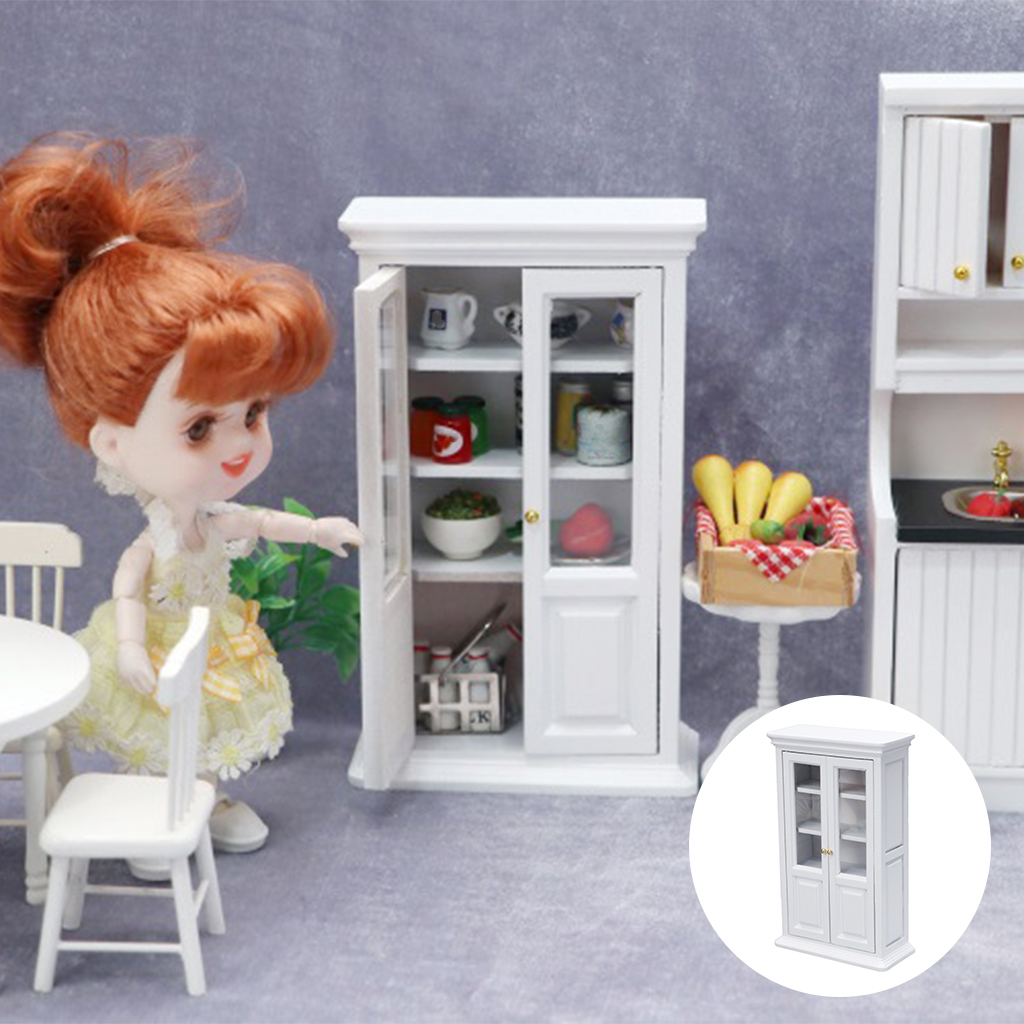 Purple 1:12 Wooden Bookcase Cabinet Closet Dollhouse Bedroom Furniture Cabinet Toy for Children Doll Pretend Play Toys