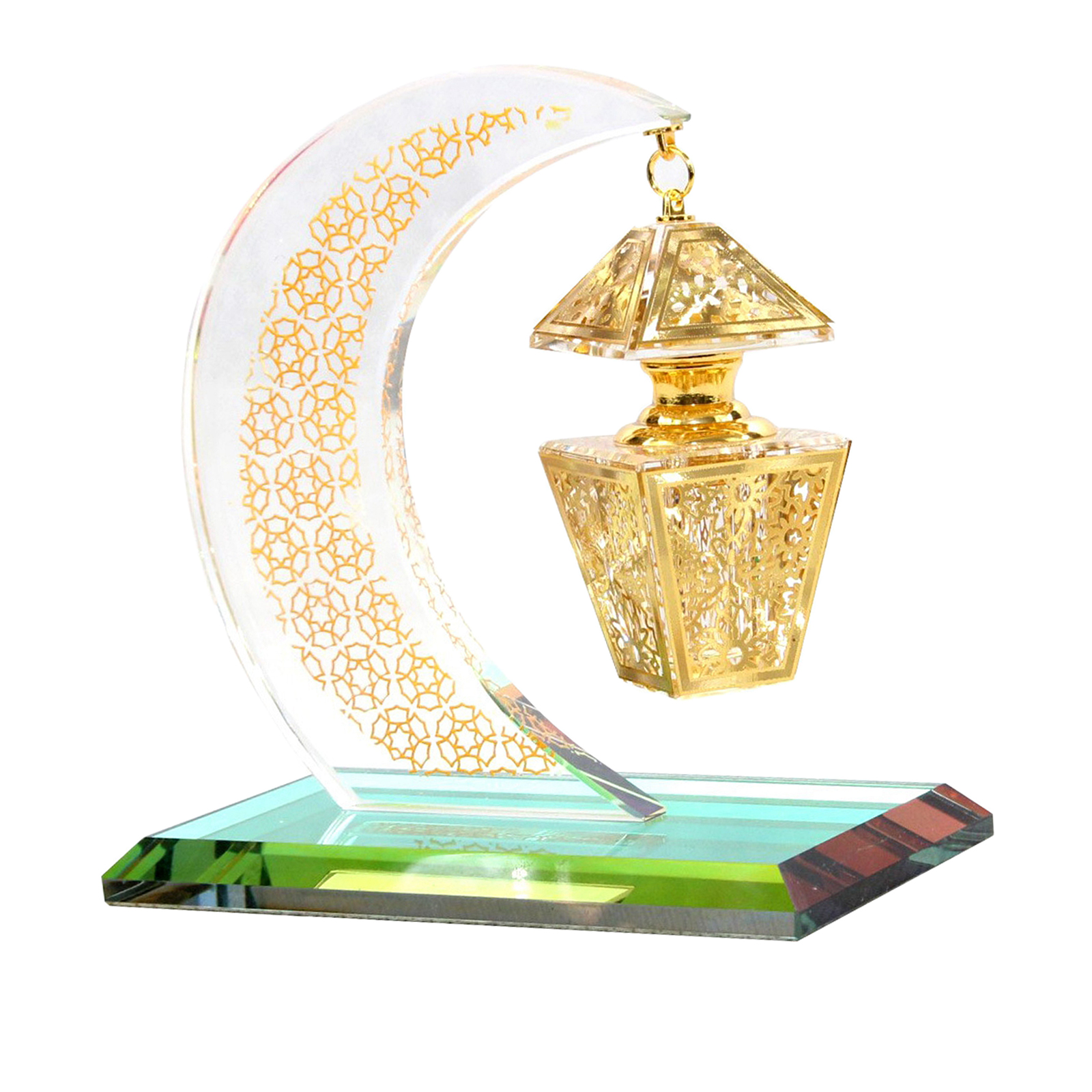 Moon Model Muslim Crystal Islamic Ornaments Hanging Empty Perfume Bottle Figurines Home Office Desktop Handicraft Decor