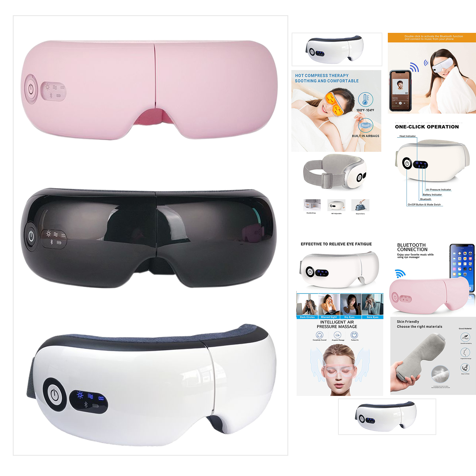 Portable Electric Eye Massager with Heat Air Compression Vibration Wireless Eye and Temple Massager Rechargeable