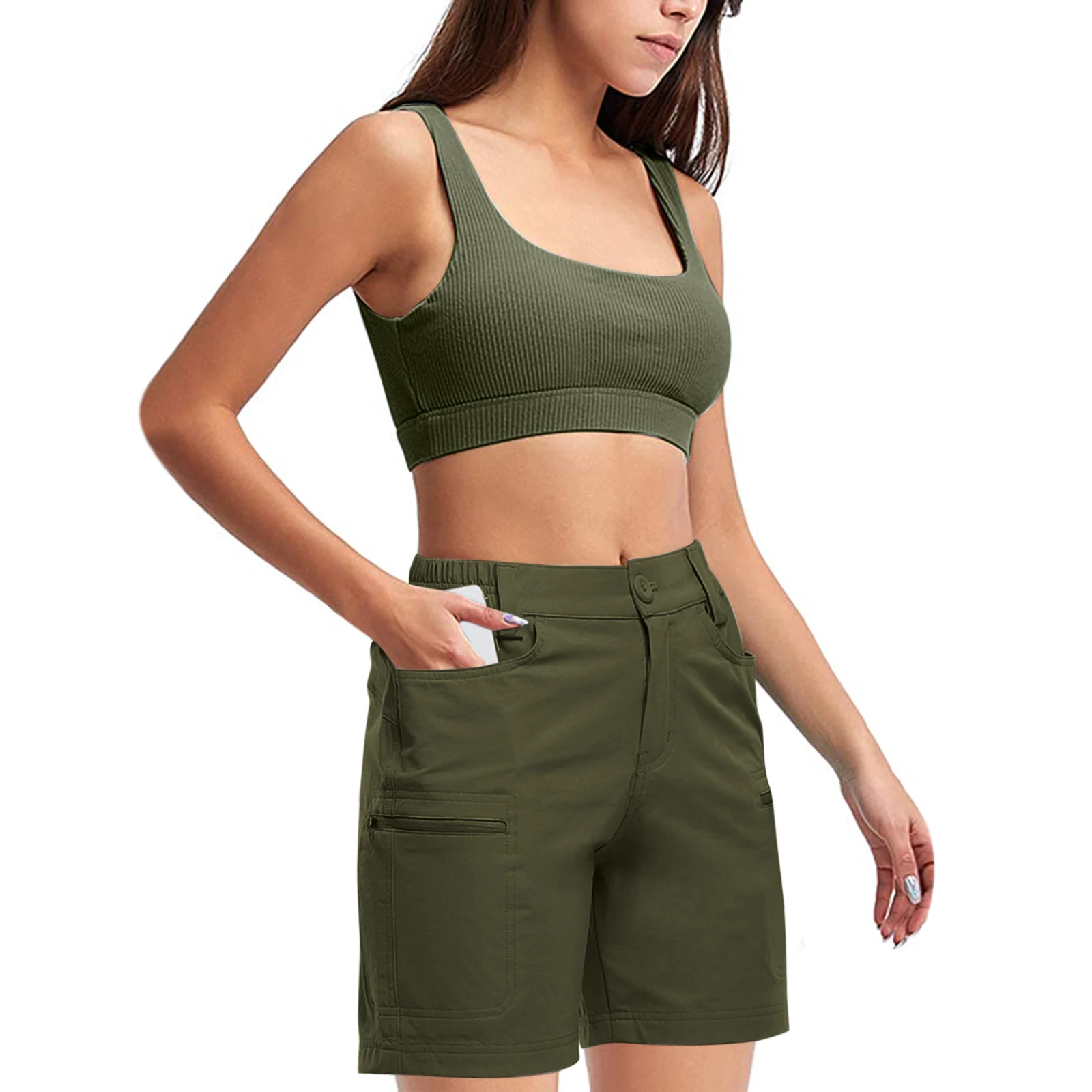 Women Summer Casual Shorts 2021 New Style Fashion Solid Color Side Pockets Zipper Cargo Short Pants for Women High Waist Shorts soffe shorts