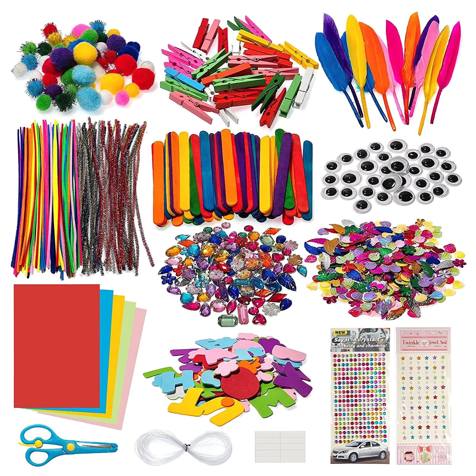 1200 Pieces Plush Balls Eyes DIY Art Craft Toys Plush Stick Pom Poms Rainbow Colors Educational Creativity for Kid