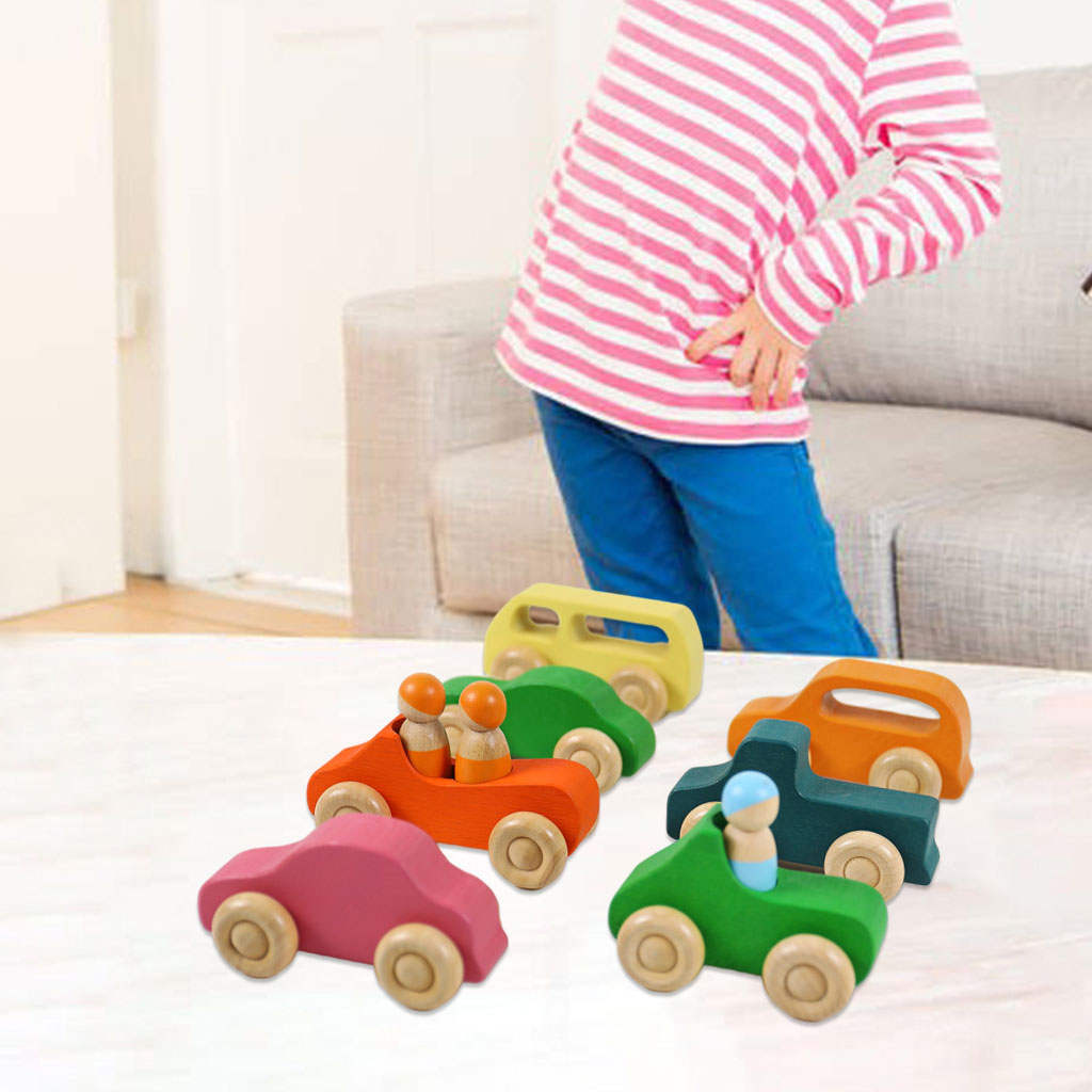 10x Cars Bright Colors Smooth Surfaces Wooden Toy Building Blocks for Early Learning Cultivate Self-Confidence
