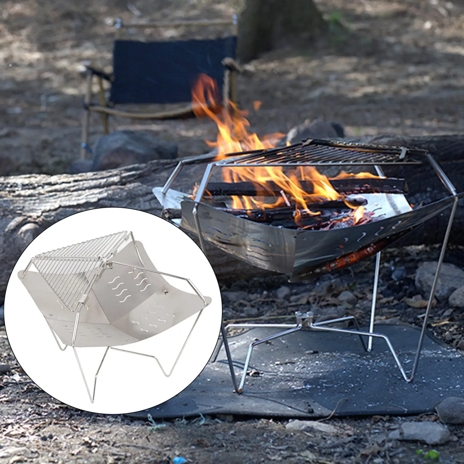Portable Foldable Campfire Rack Outdoor Camping Burning Rack Fireplace Fire Pit 