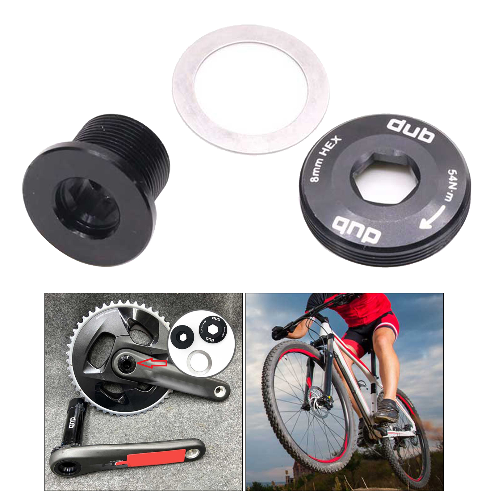 Bike Crank Arm Screws, Aluminum Alloy Threads Crankset Screw Crankarm Bolt Bracket with Dustproof Cover, Gasket Washer
