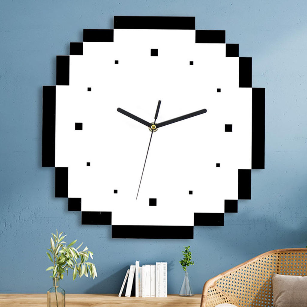 30cm Large Round Art Mosaic Pixel Wall Clock Bedroom Bathroom Decor Ornament