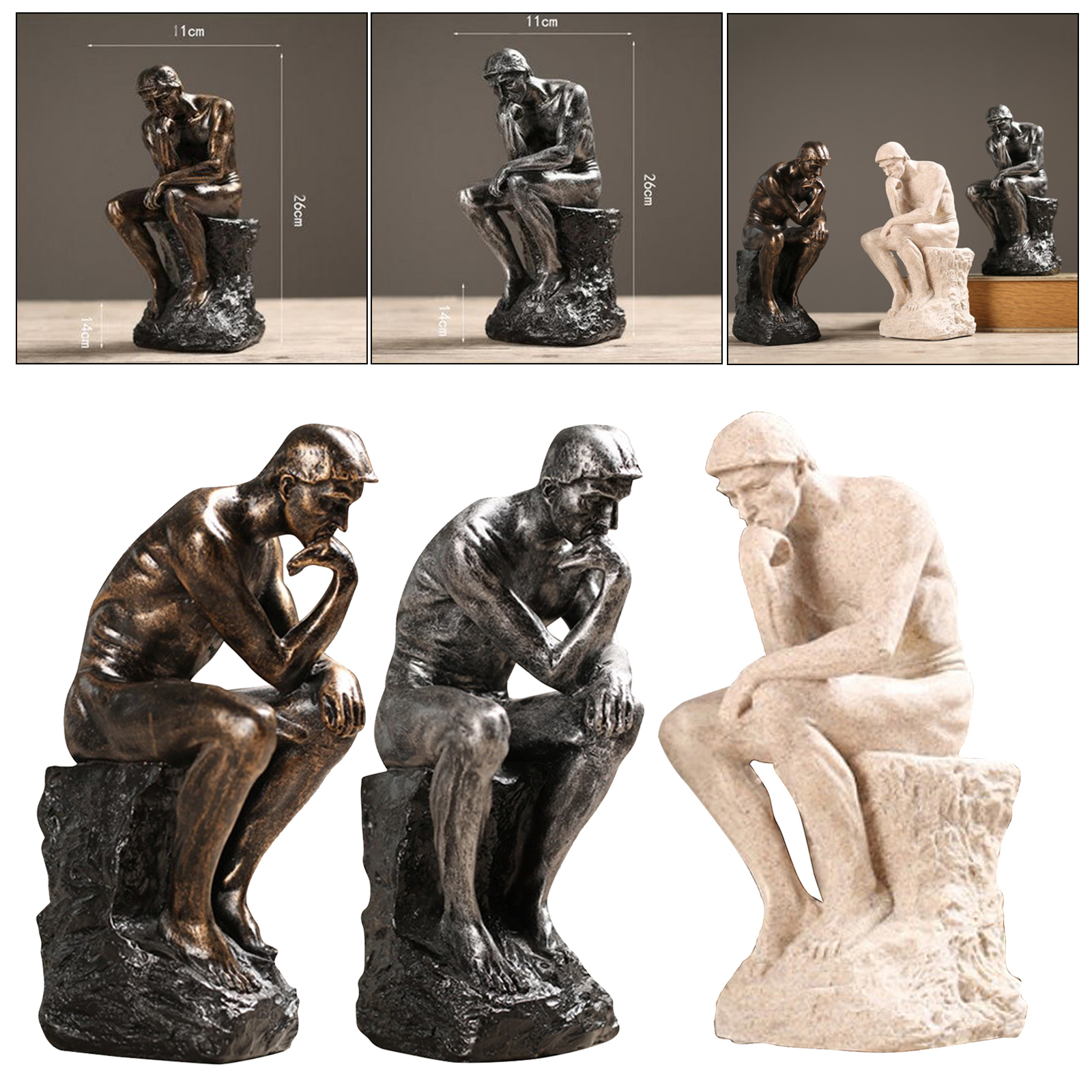 Auguste Rodin The Thinker Sitting Man Statue Figurine Resin Sculpture Modern
