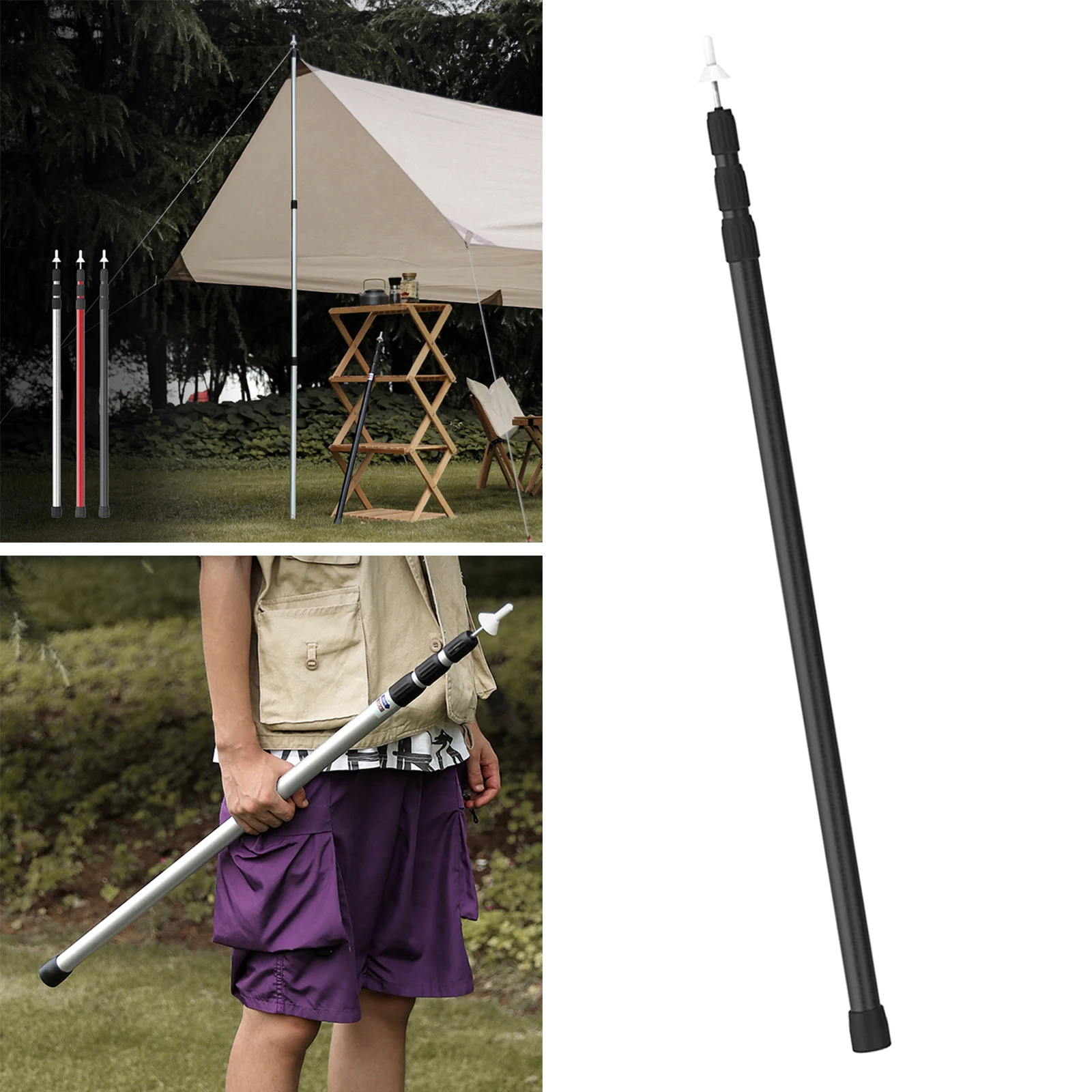 Outdoor Camping Pole Aluminum Alloy Adjustable Tent Support Rods Hiking Backpacking Beach Shelter Tarp Awning Pole