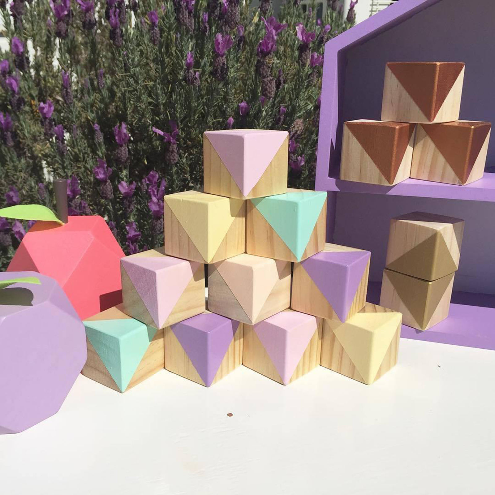 Natural Wooden Block Kids Toy Building Cubes Math Teaching Aid DIY Crafts