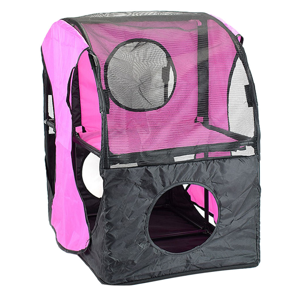 Two Storey Cat Climbing Tower Breathable Mesh House Kitten Fun Playing Toys Activity Centre Explore Tunnel