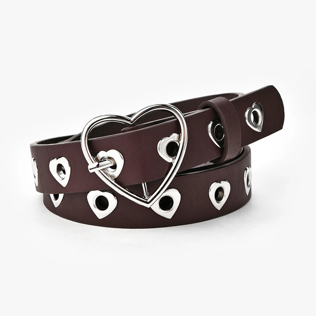 Double Ring Fashion Waist Belt PU Leather Metal Buckle Heart Pin Belts For Ladies Jeans Wild Waistband