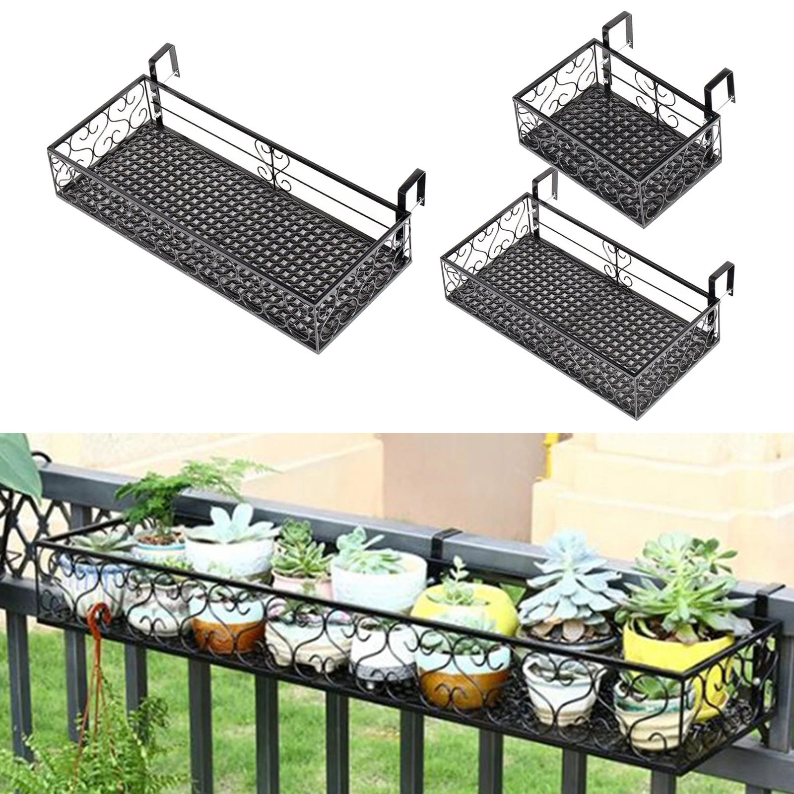 Wrought Iron Metal Planter Railing Shelf Holder er Balcony Yard Fence Flowerpot ing Rack Basket for Porches Patio Home