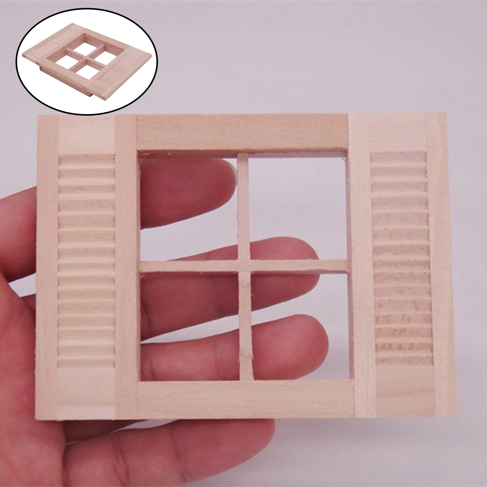 1:12 Dolls House Unpainted Wood Miniature Shutters Window with Four Panes Life Scene DIY Decoration Ornament Accessories Toy