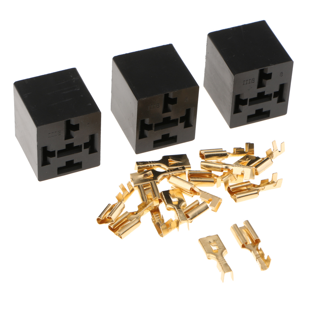 3 Pieces 5 Pin Car Automotive Relay Socket Holder Connector With 15 Terminals 40A