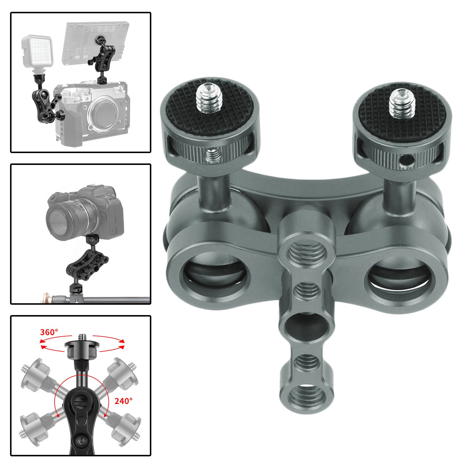 CNC Aluminium 360° Arm Monitor Mount w/Double Ballheads for Audio Recorders