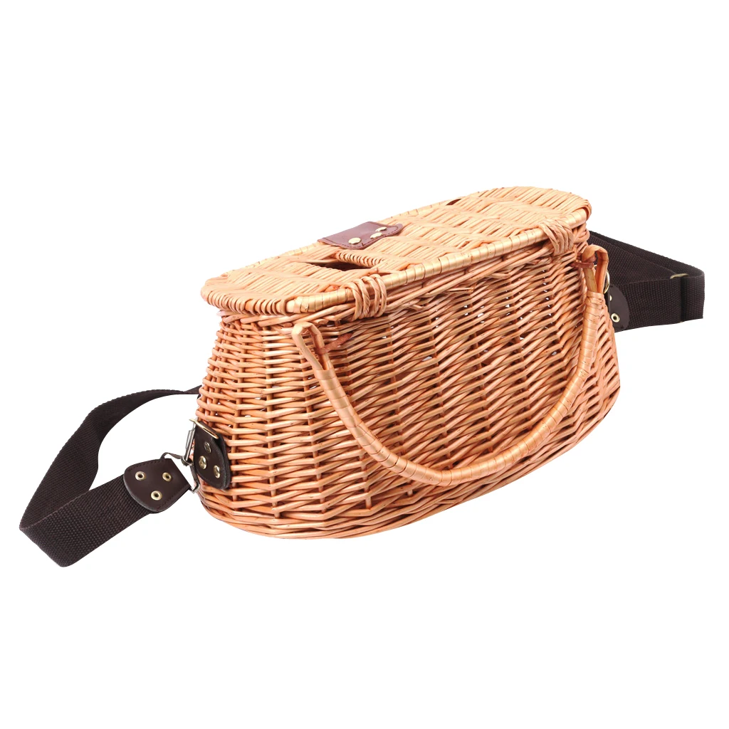 Vintage Fish Basket Wicker Fisherman Traps Cage Trout Perch Fish Case Bag 