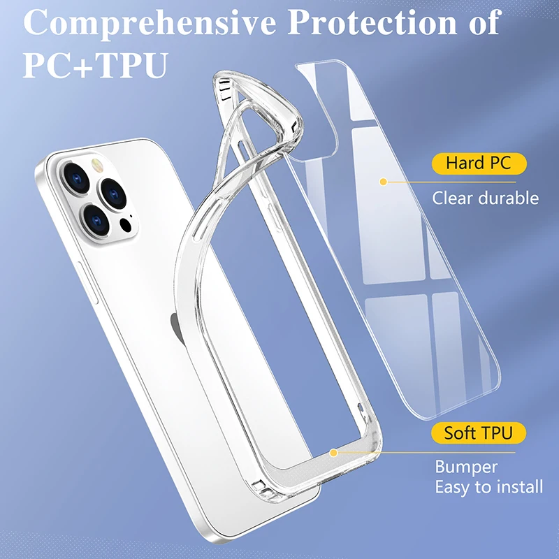 apple iphone 13 case Hybrid TPU PC Clear Transparent Case for Iphone 13 Pro Max 11 12 Mini 13 X XR XS MAX Anti-Yellow Cell Phone Cover best case for iphone 13 