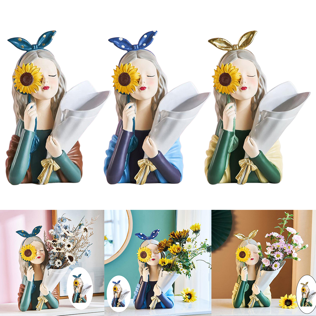 Chic Girl Dry Flower Vase Art Craft Resin Bar Desktop Sculpture Photo Prop
