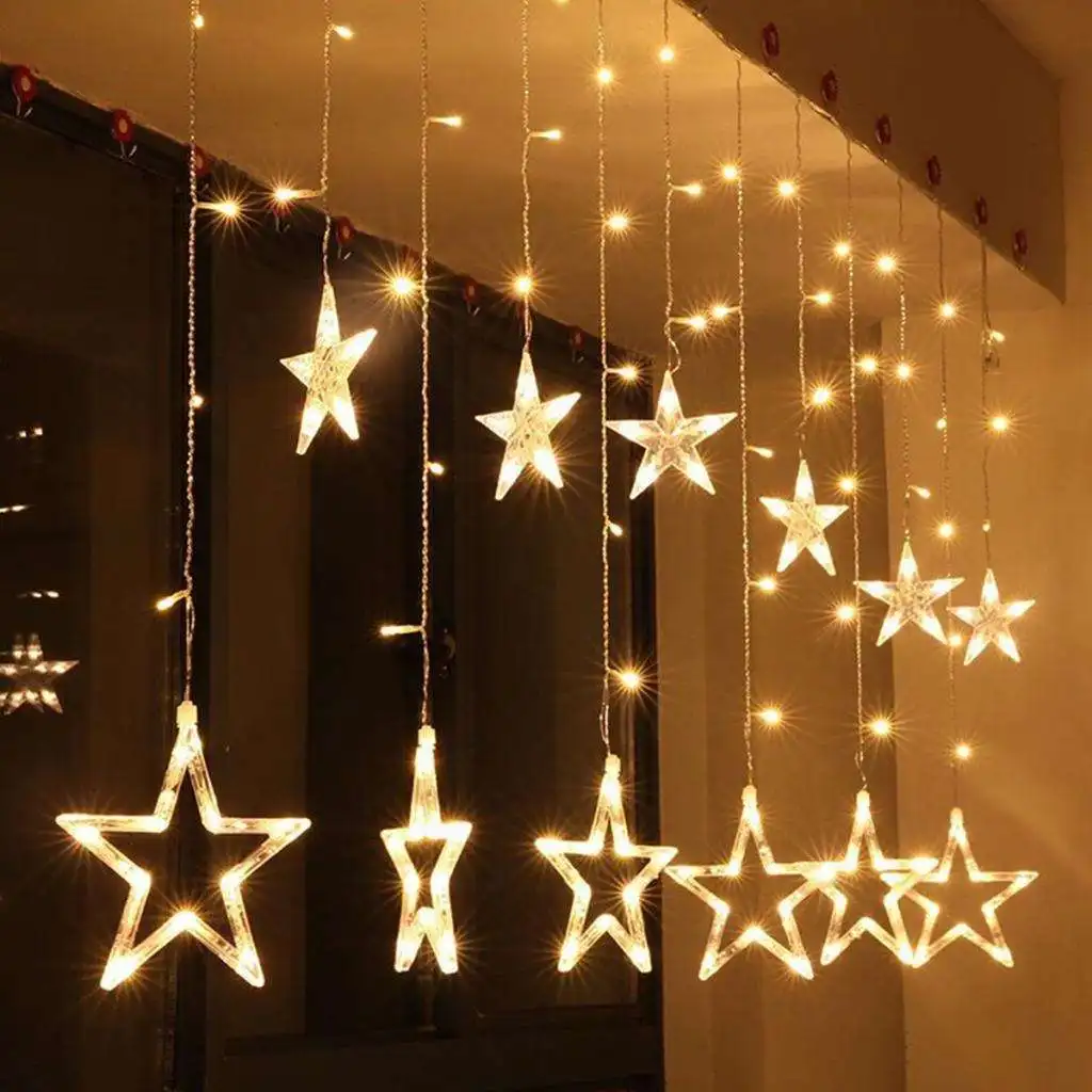 WarmWhite LED Twinkle Star Fairy String Curtain Window Light Xmas Decoration