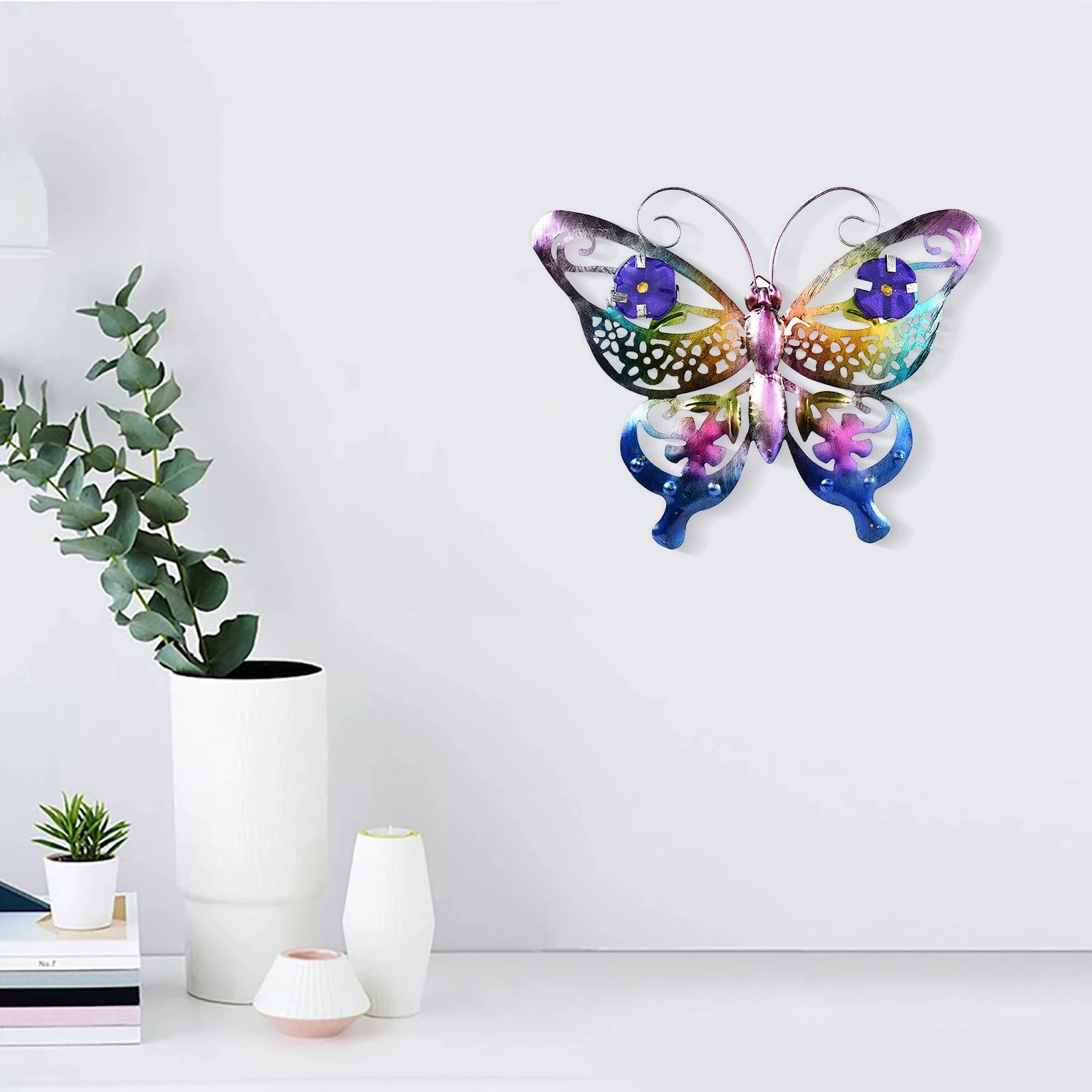 porch Metal & Glass Butterfly Wall Decor hanging sculpture for patio 