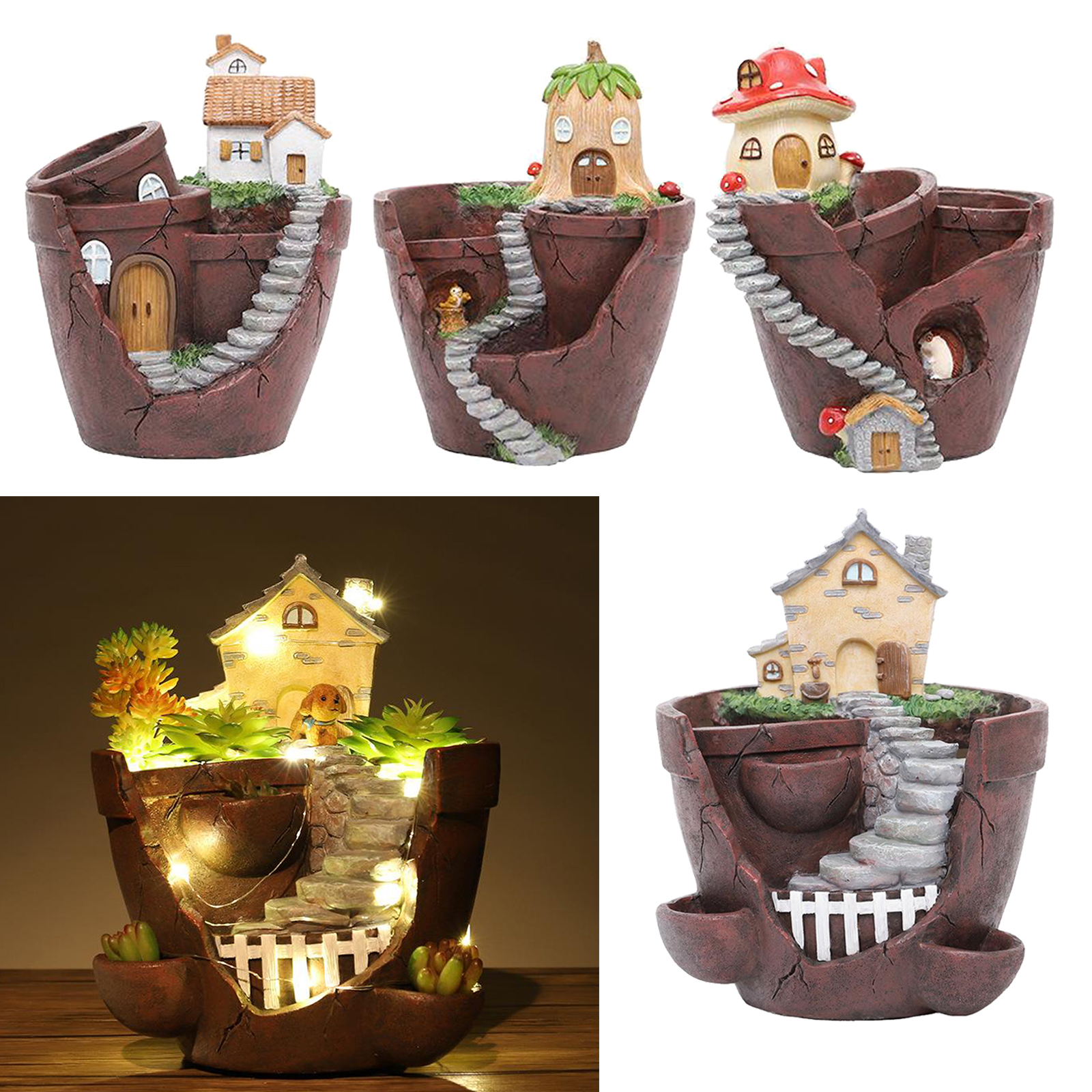 Resin Flowerpot Succulent Plants Planter Desktop Potted Plant Home Garden Decoration Bonsai Pots