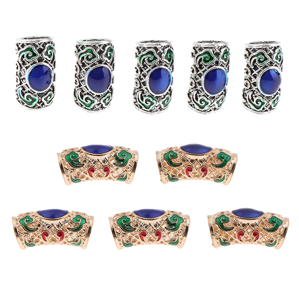 10pcs Dreadlocks Braid Antique Hair Cuffs Silver Color Beads Rings Clips Tubes Hair Extensions Rings Hair Tube Decoration