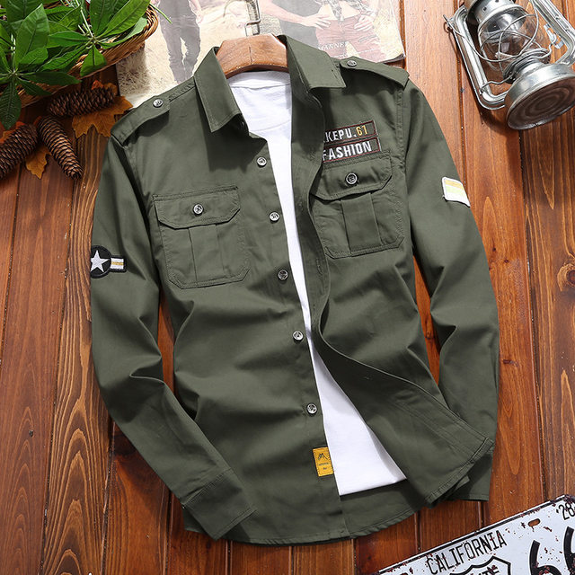 Chemise Militaire Homme Camouflage - Manches Longues Coton Épais - Poches à Rabat - Style Vintage