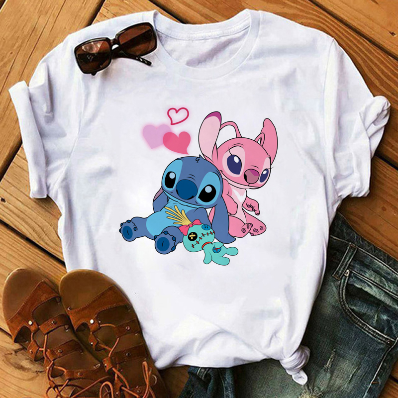 Kawaii Disney Cartoon Stitch T Shirt Men/Women Ohana Lilo Stitch Graphic Tees  Anime Summer Tops Harajuku T-shirt Female